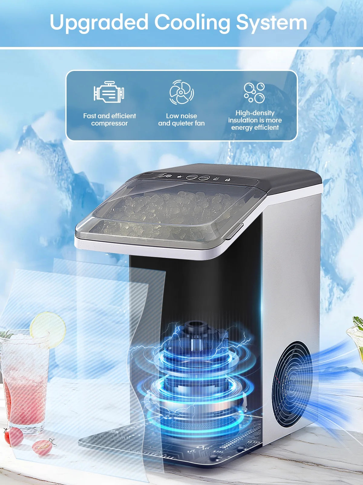 Nugget Ice Maker Countertop 38 Lbs Stainless Steel Portable Ice Machine with Ice Scoop and Basket K5300