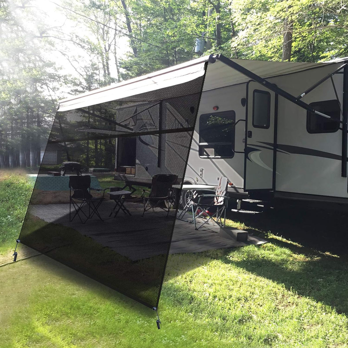 Black Mesh RV Awning Shade Screen with Zipper 10' x 9' W460