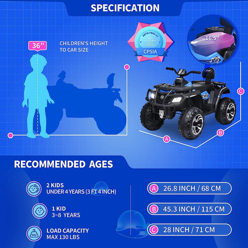 24V Kids Ride on ATV 4WD 2 Seater Quad 4-Wheeler Z7313