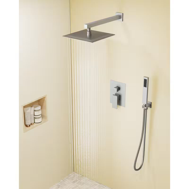 Wall-Mounted Dual Shower Heads with Handheld Shower in Brushed Nickel Q40589