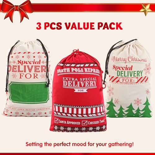 3 PCS Christmas Drawstring Burlap Sack F140842