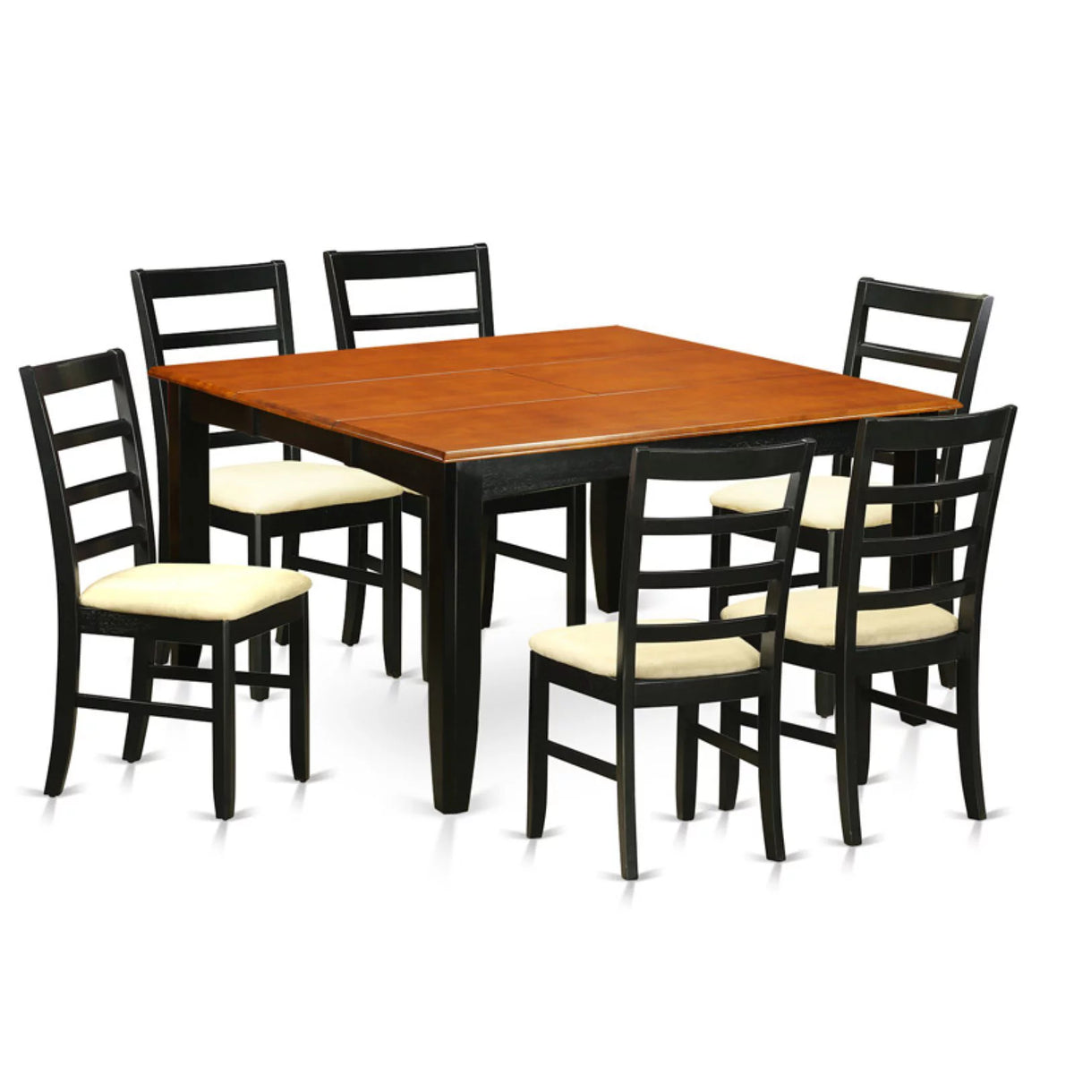 Black 7 Piece Square Dining Table Set with 6 Wood Chairs D7737