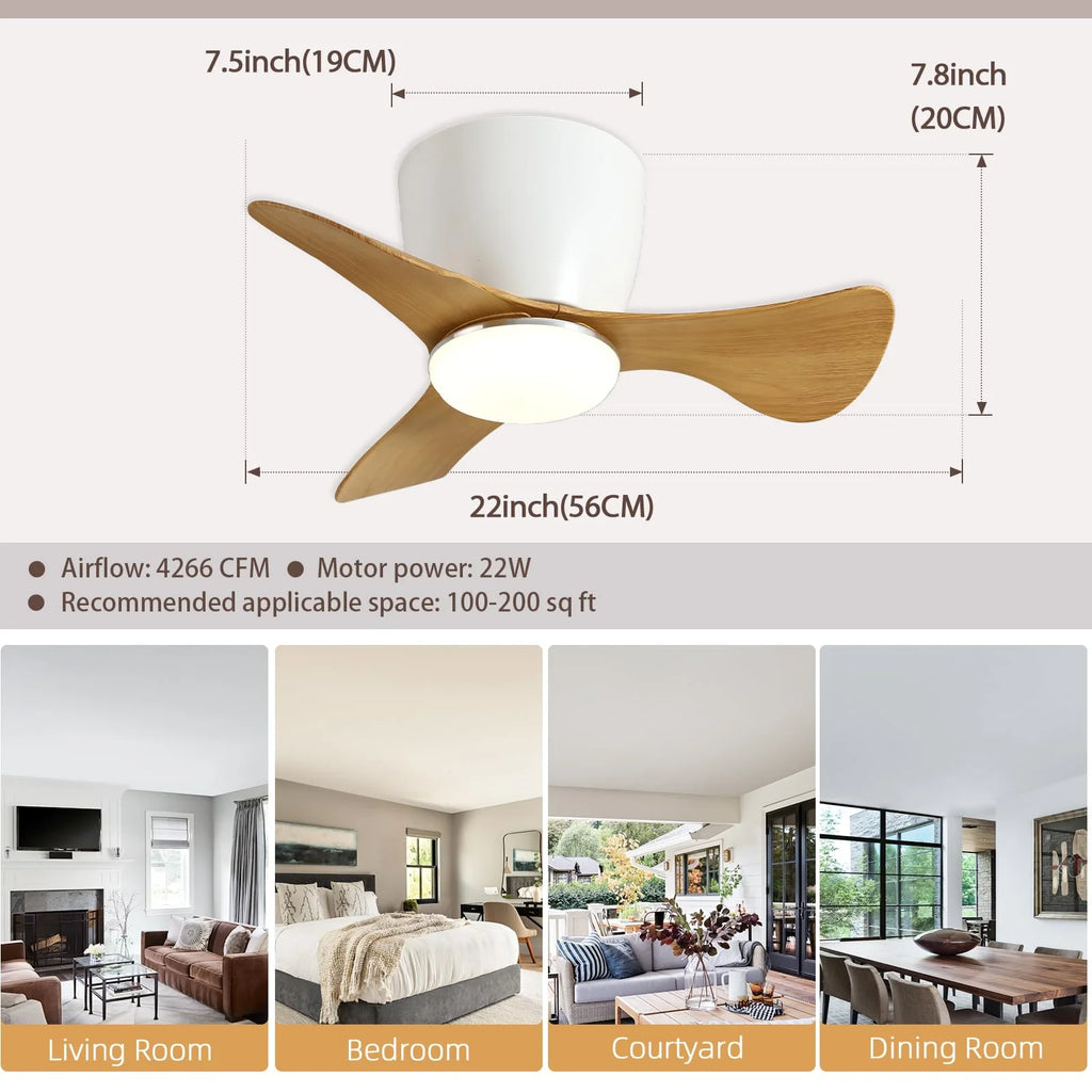 White 22 Inch 3 Reversible Blades Ceiling Fan with Lights M3339