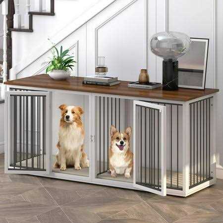 Wooden Dog Crate Table with Double Doors Z2549