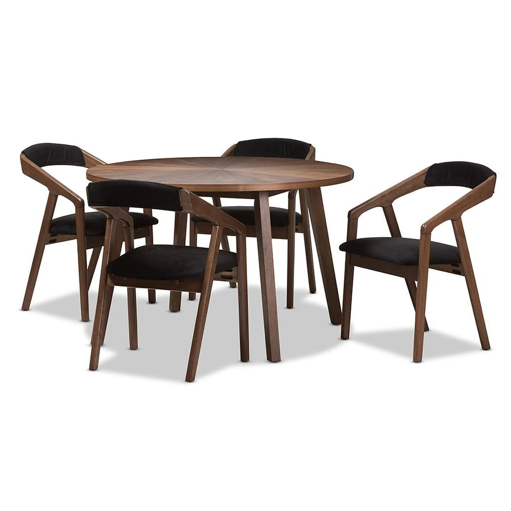 Black Fabric and Walnut Wood Dining Set P469