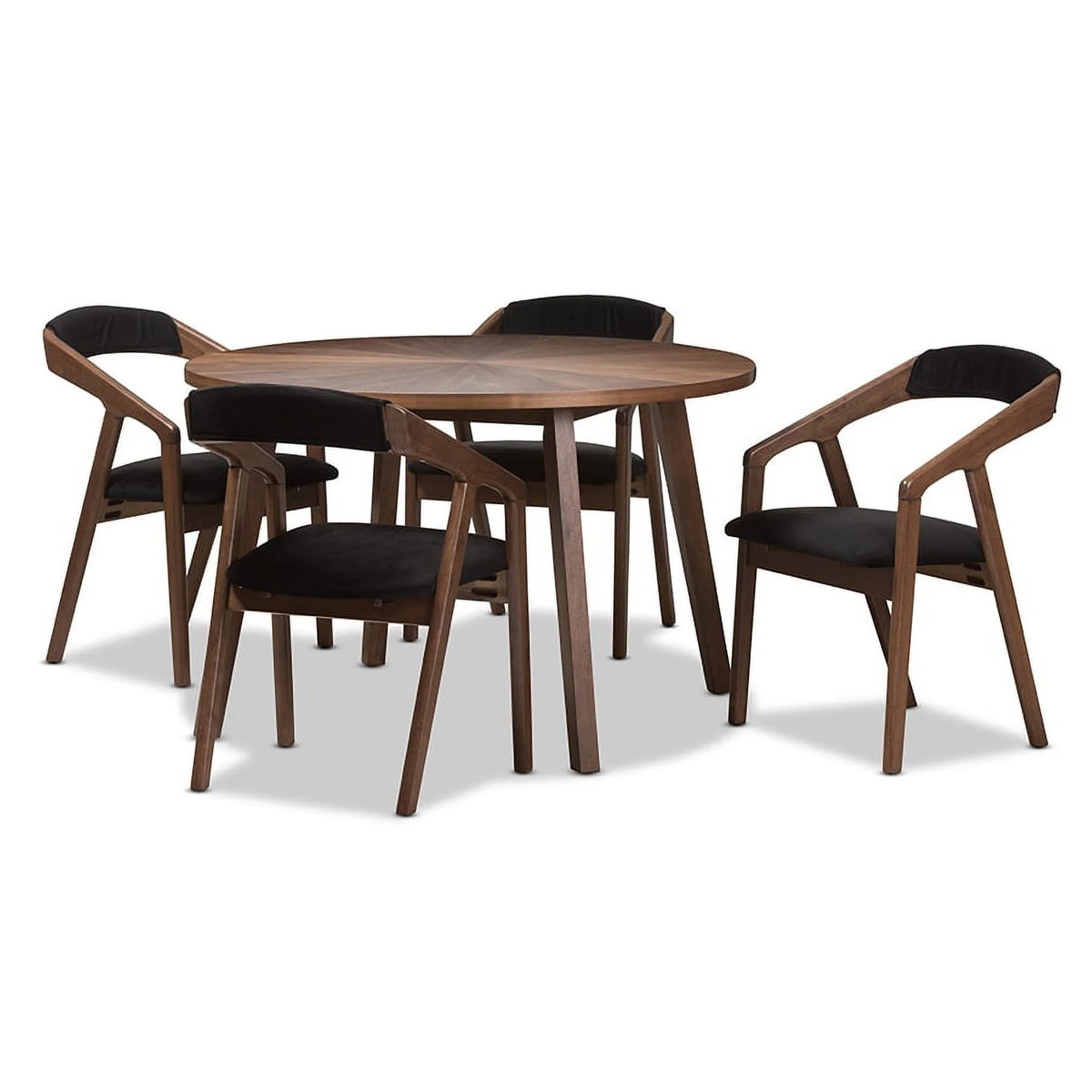Black Fabric and Walnut Wood Dining Set P469