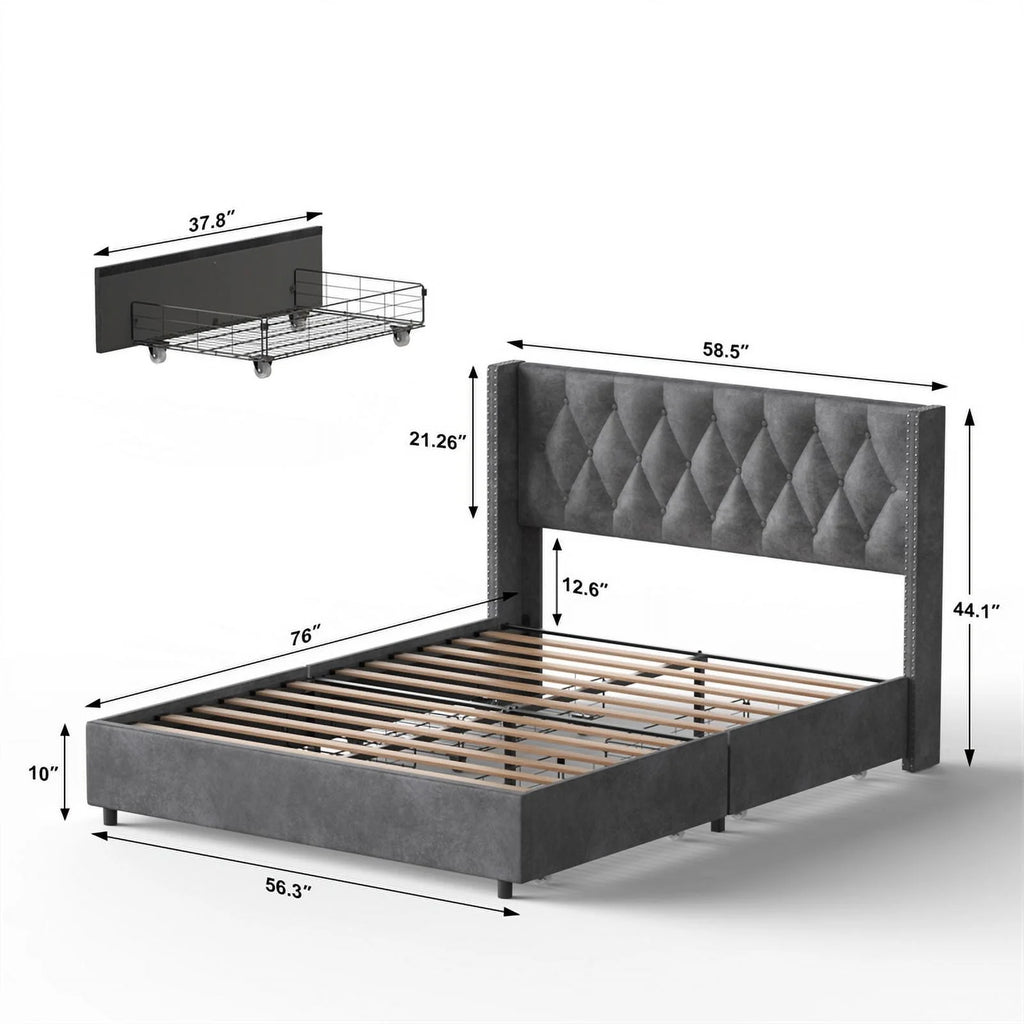 Gray Velvet 4-Drawer Full Size Platform Bed F264415