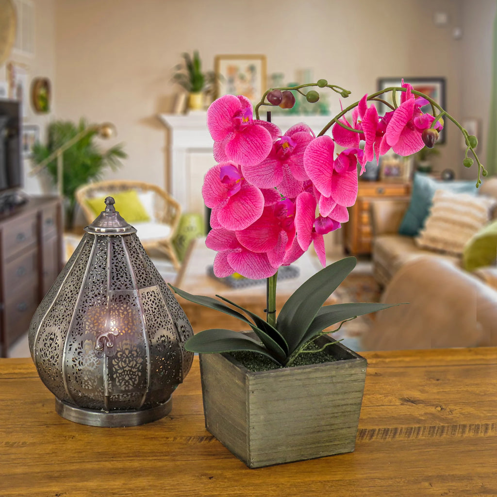 21" Purple Orchid Flower in Wood Box U87545
