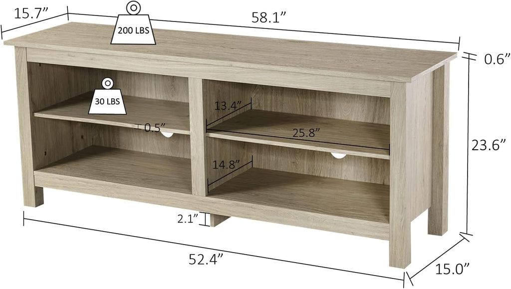 58 Modern TV Stand with 4 Open Storage Cabinets, Oak K12922