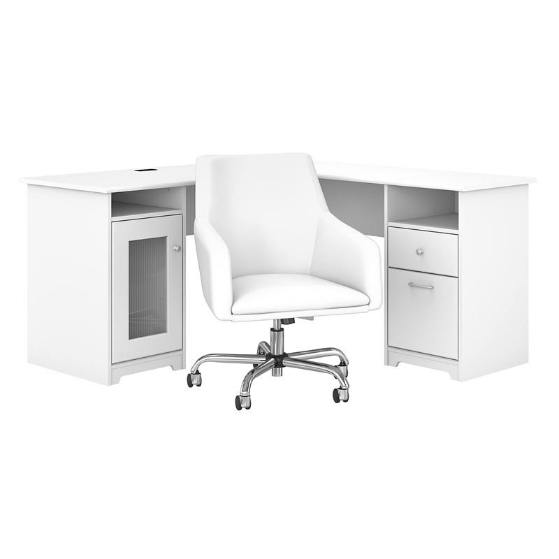 White L Shaped Desk & Chair Set G255211