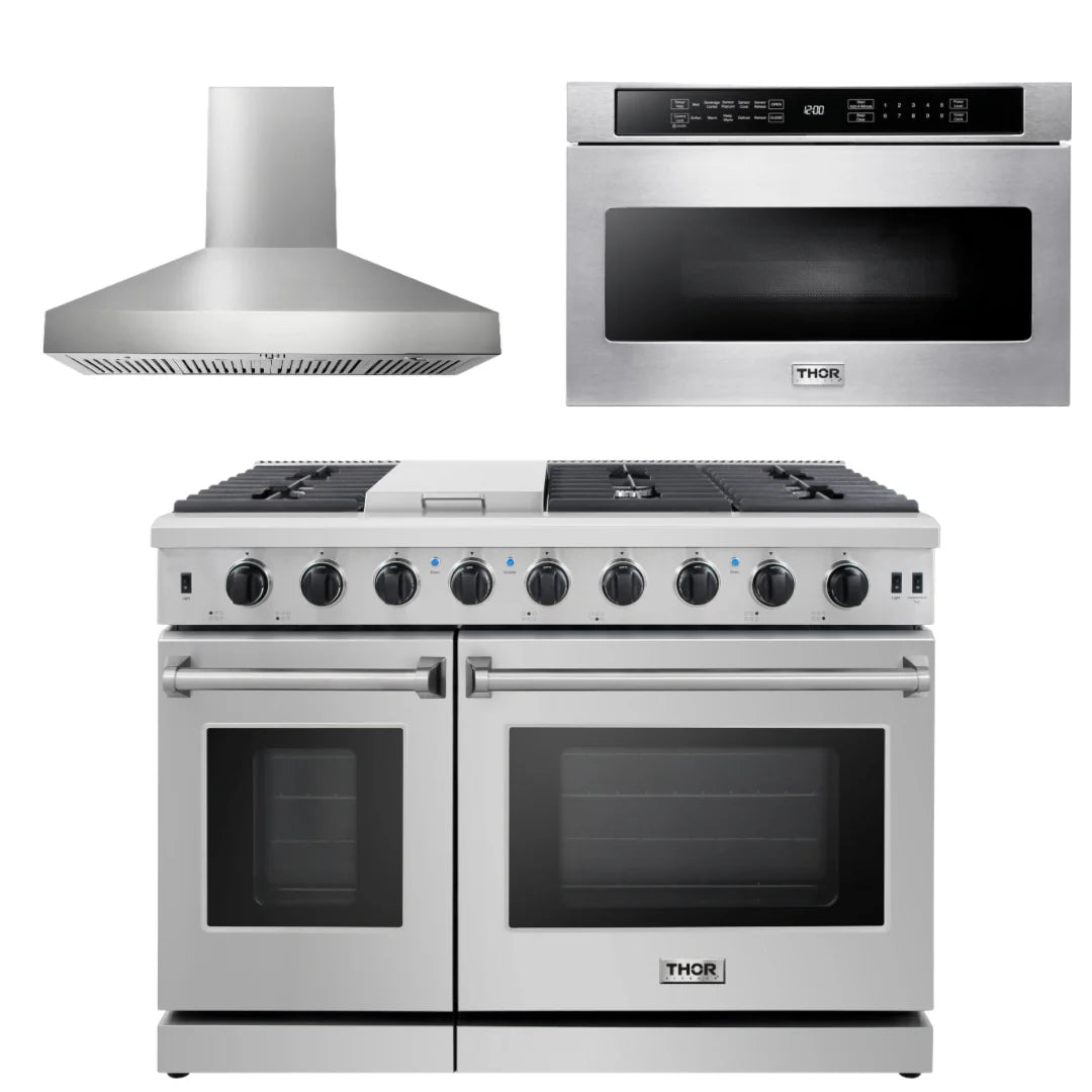 48 in. Propane Gas Range, Range Hood, Microwave Drawer Z6243