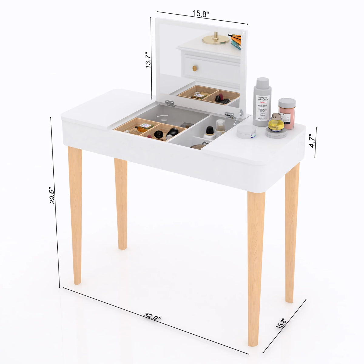 White Flip Top Mirror Vanity Table with Drawer I845