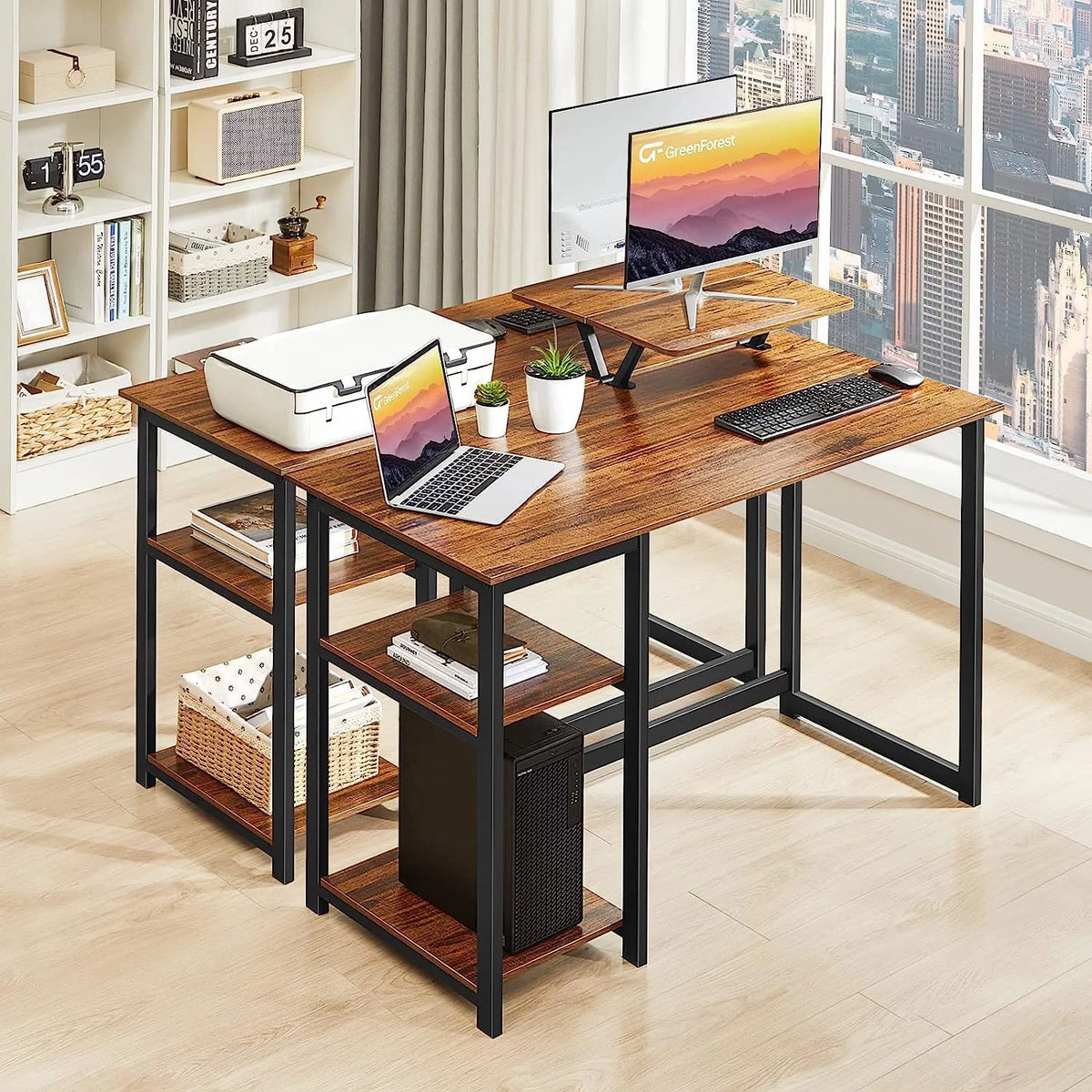 39 inch Computer Desk with Monitor Stand and Reversible Storage Shelve G18625