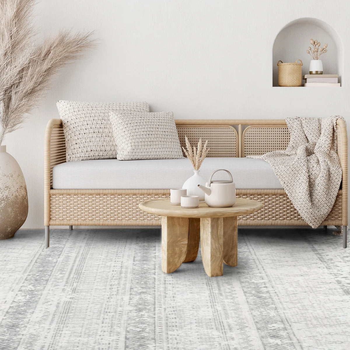 5'x8' Washable Boho Geometric Area Rug Grey O994441