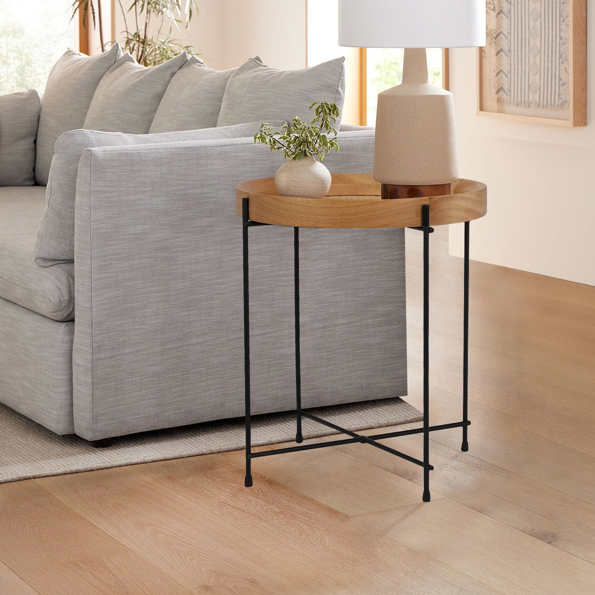 14.2" Round Rattan End Side Table W326613