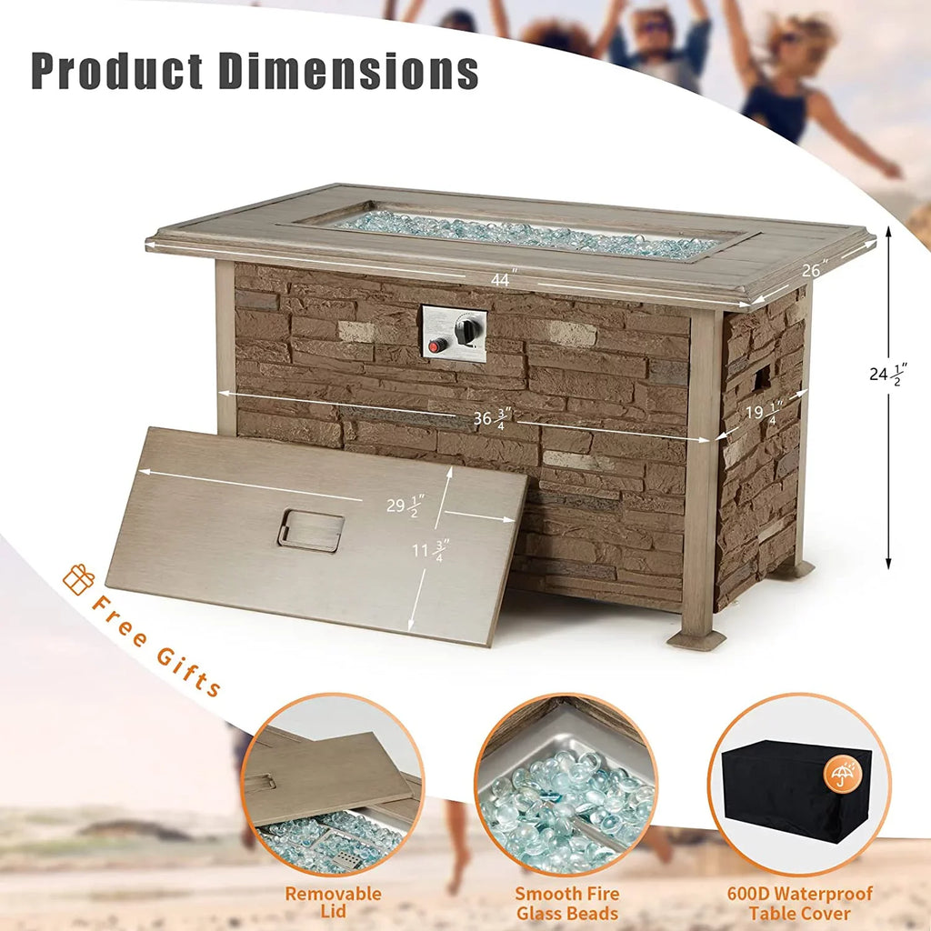 44 inch Aluminum Propane Fire Pit Table with Glass Rock P662626