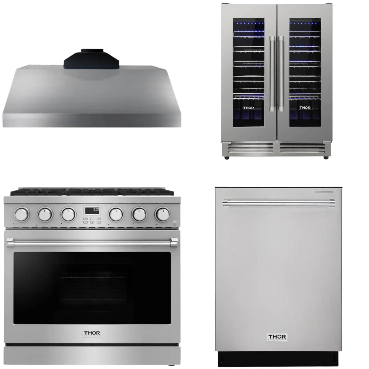 36 Gas Range, Range Hood, Dishwasher and Wine Cooler N868438