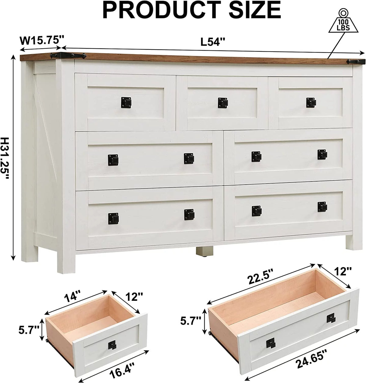 Light Rustic Oak 7 Drawer Dresser Storage Cabinet O288521