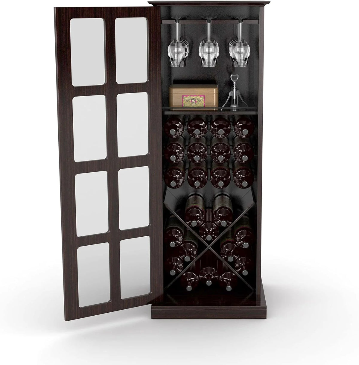 Espresso Wood Wine Cabinet with Tempered Glass Door I31326