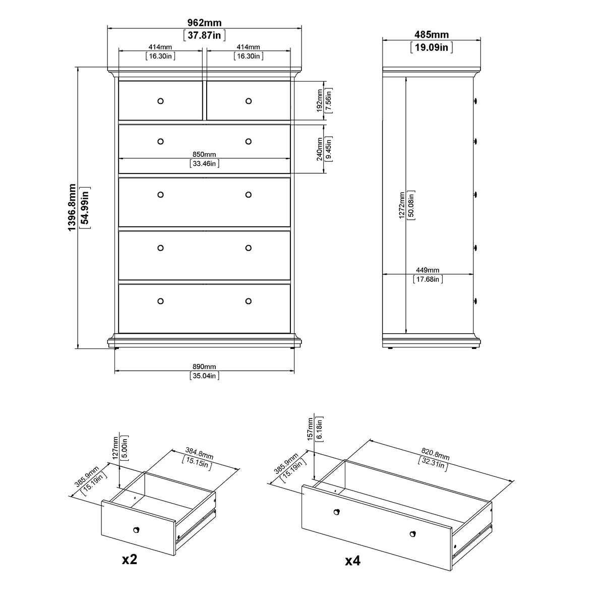 White 6 Drawer Chest F862