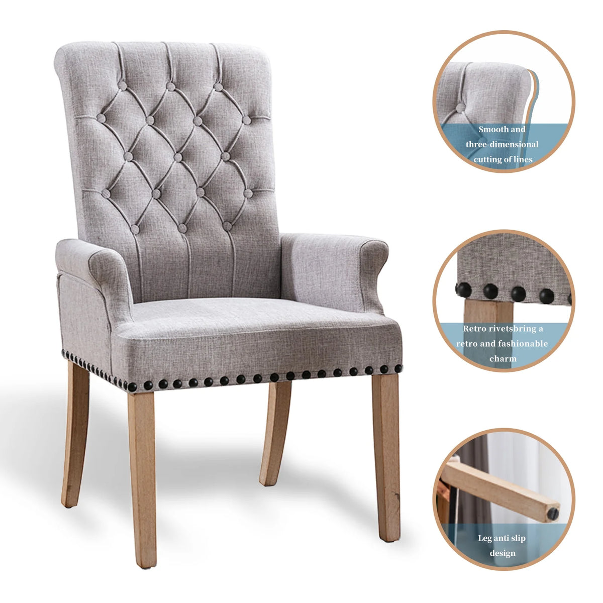 Gray Linen Fabric Upholstered Dining Chairs Set of 4 I889446