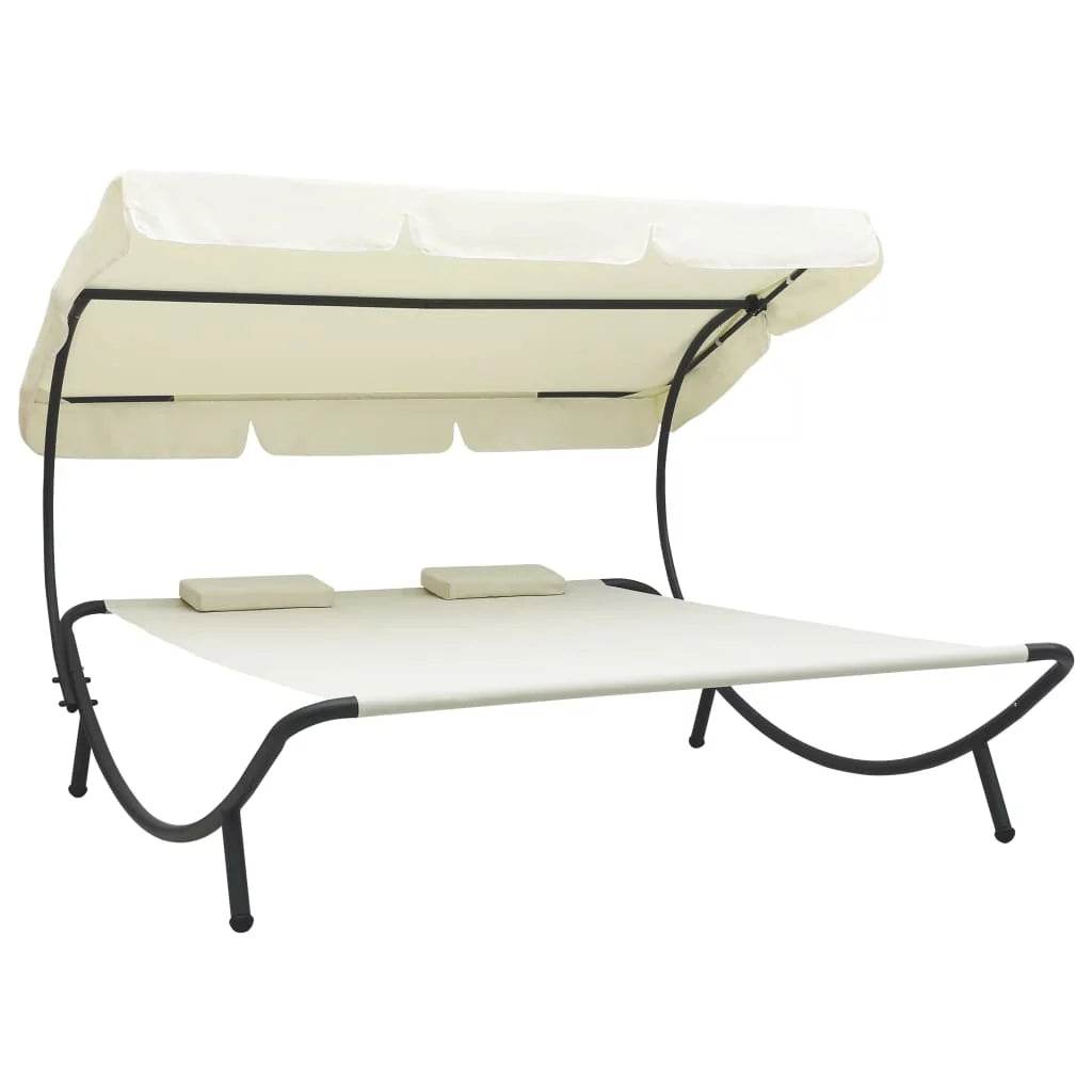 Outdoor Bed with Canopy and Pillows Cream White L349384