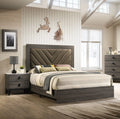 King Size Bed and 2 Nightstands Gray Wood Tufted Headboard 3pc Set F137930