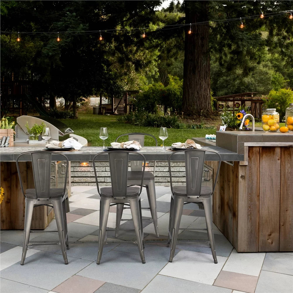 4pcs Industrial Metal Bar Stool with Solid Wood Seat K4173
