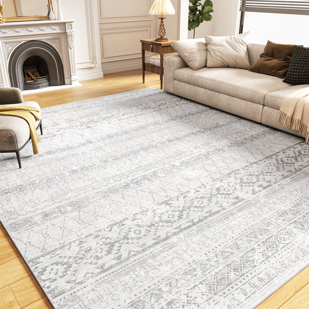 5'x8' Washable Boho Geometric Area Rug Grey O994441