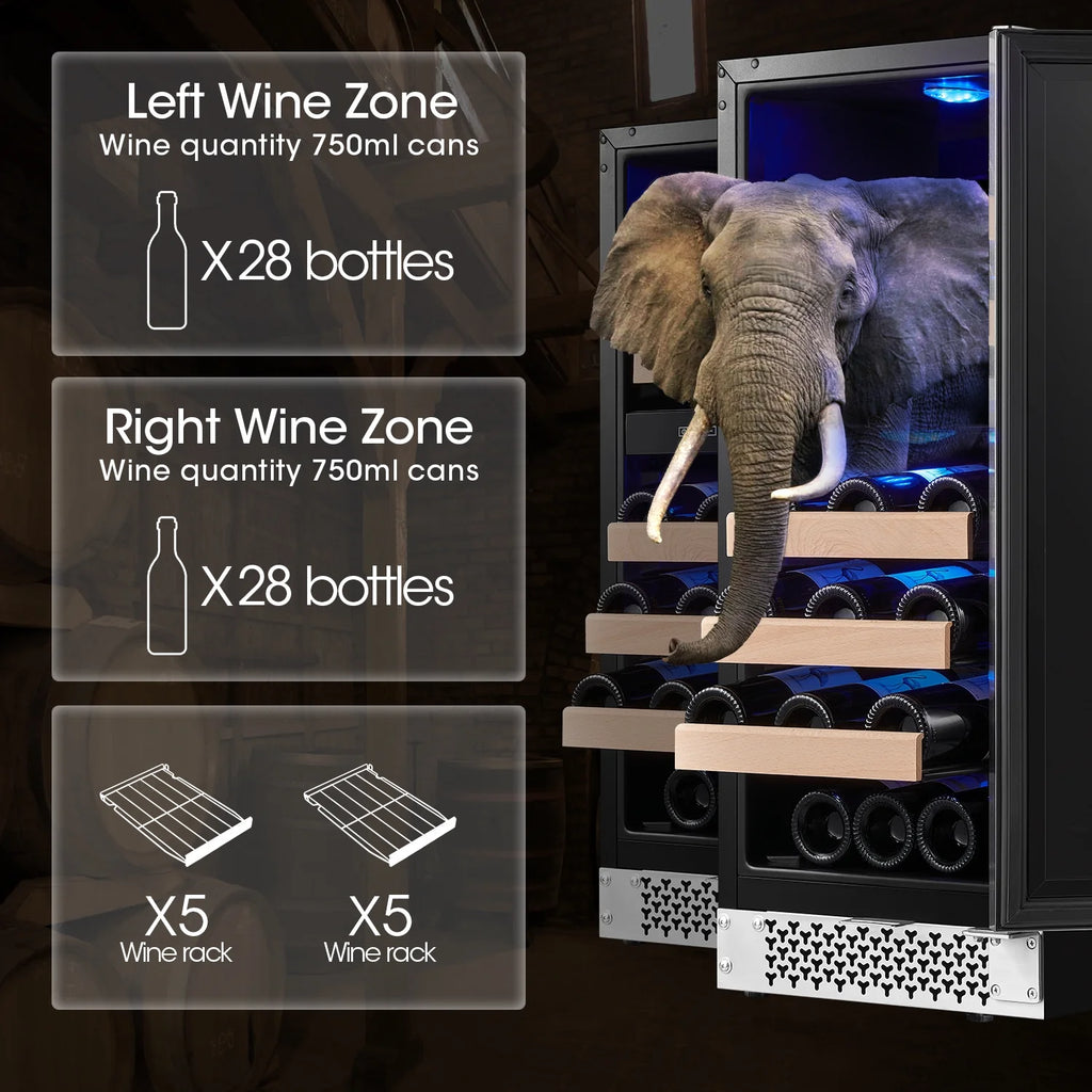 30 Wine and Beverage Refrigerator, Two 15 Coolers, 33 Bottles and 80 Cans Q903