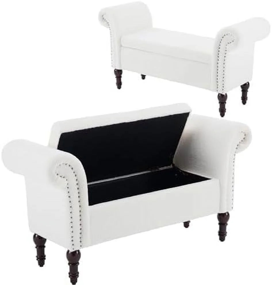 51" Upholstered Sherpa Bench with Wood Legs B67014