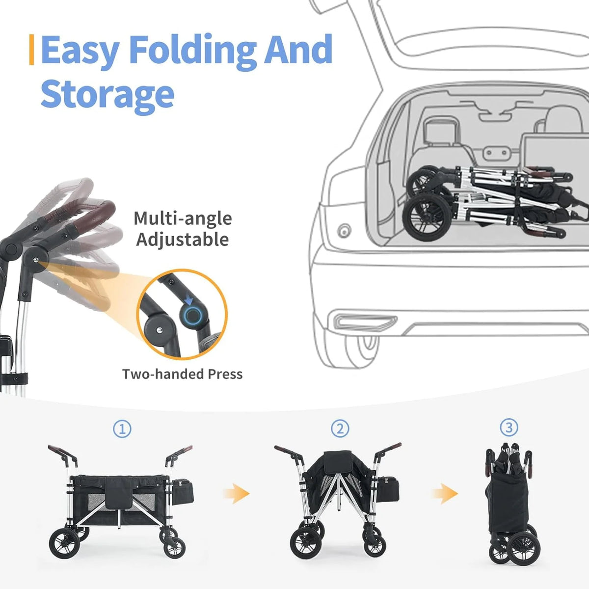 4 Kids Foldable Stroller Wagon with Canopy T2186