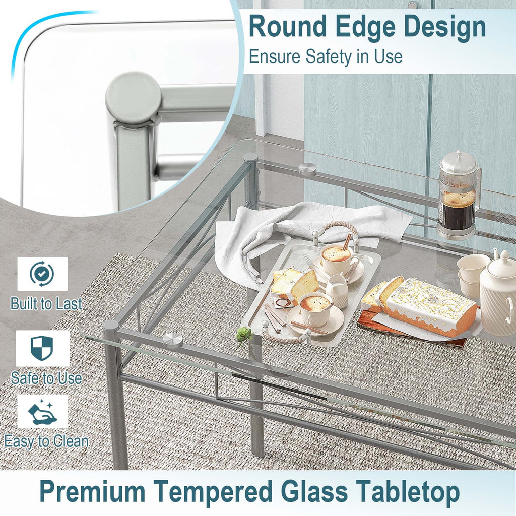 5 Piece Dining Set Table and 4 Chairs Glass Top Brown R28856
