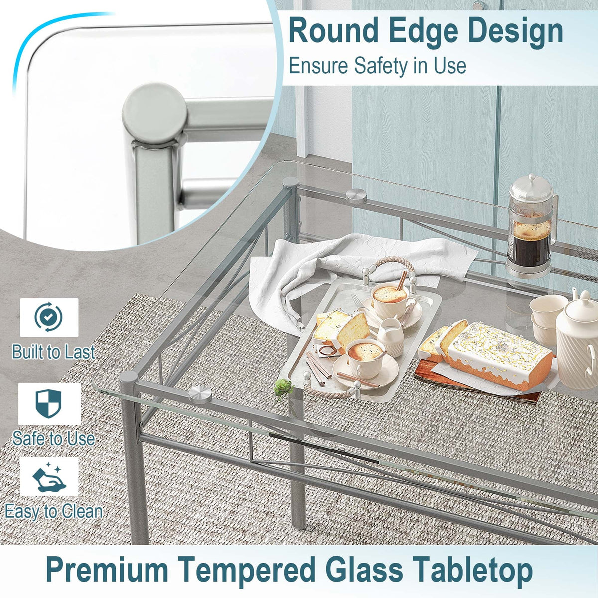 5 Piece Dining Set Table and 4 Chairs Glass Top Brown R28856