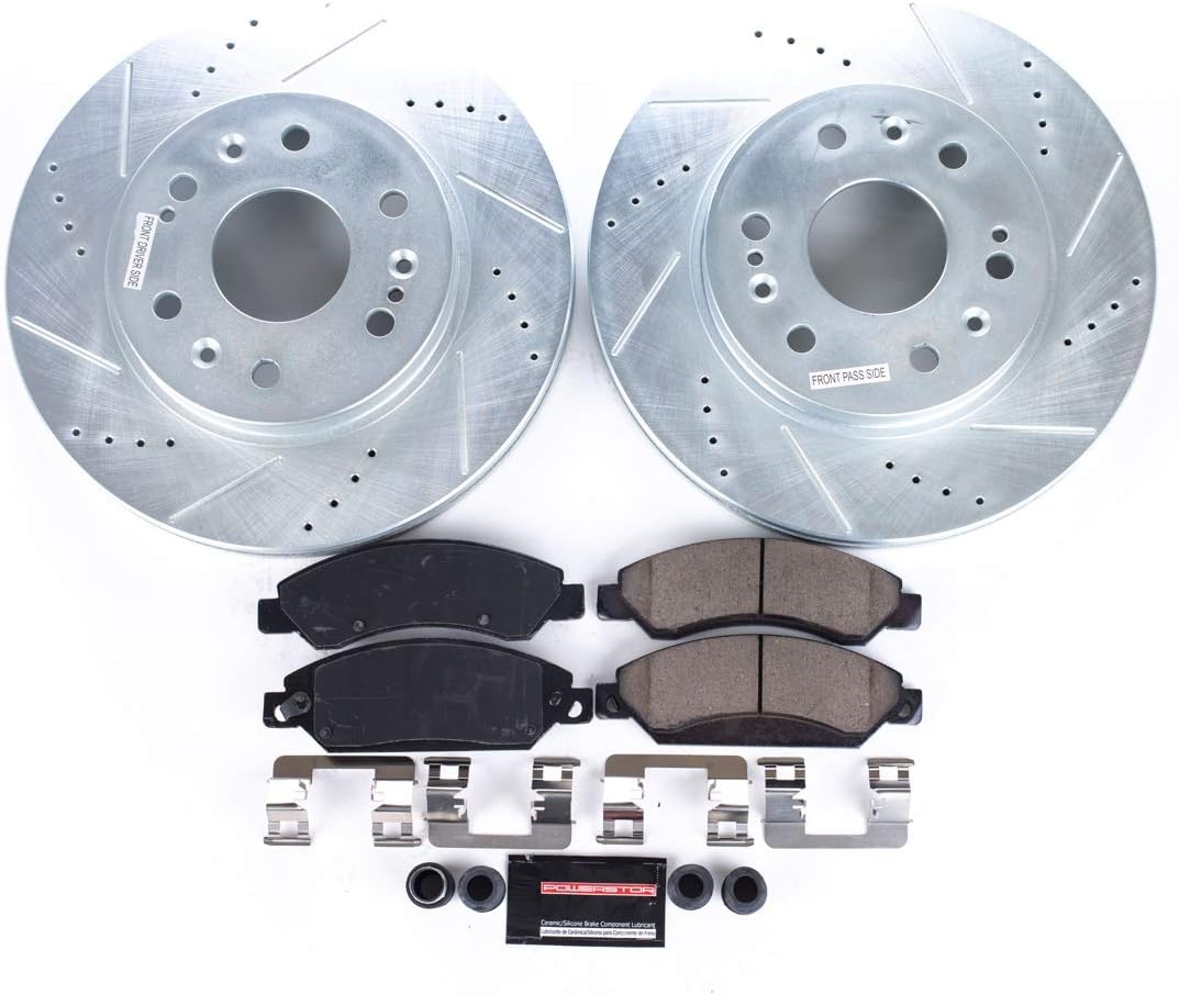 Front Carbon Fiber Brake Pads with Drilled & Slotted Brake Rotors Kit P3218