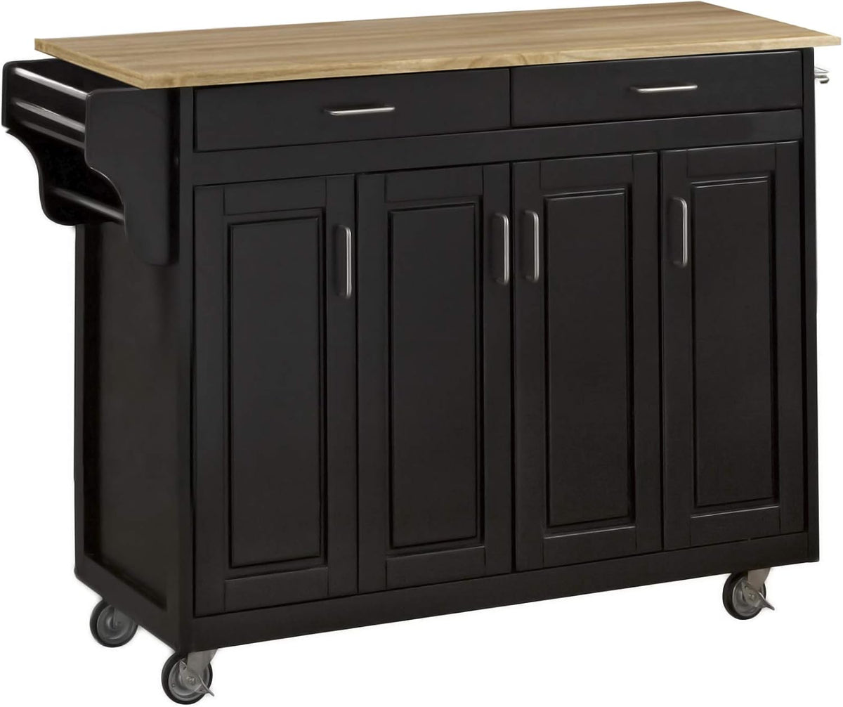 Black 4 Door Kitchen Cart with Wood Top S647881