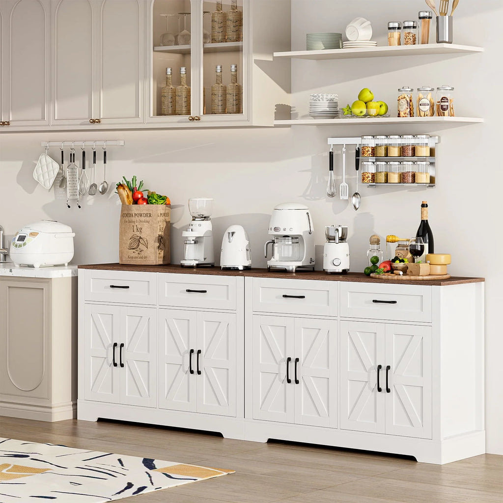 White Wood Buffet Sideboard with 2 Drawers and 4 Doors K1117