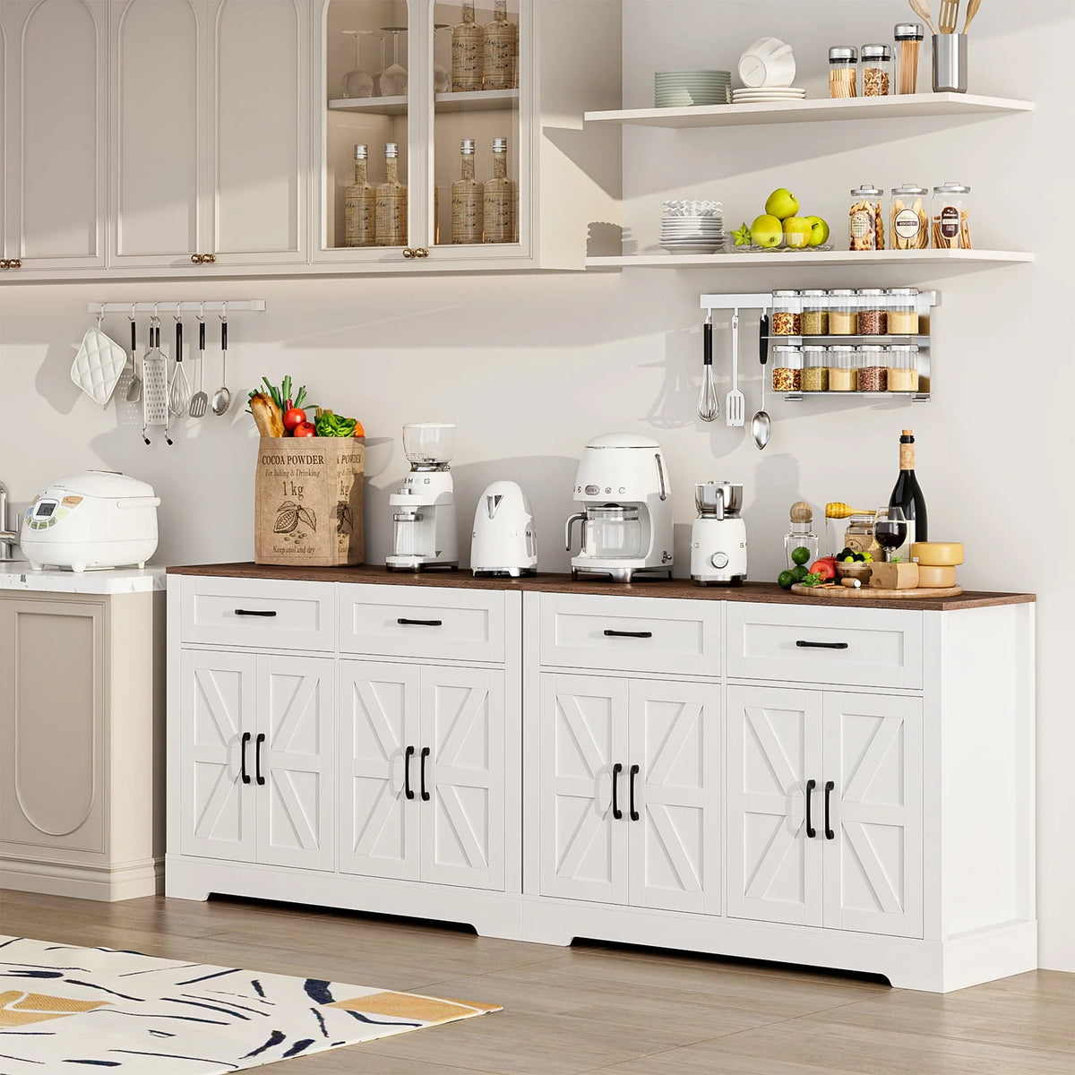 White Wood Buffet Sideboard with 2 Drawers and 4 Doors K1117