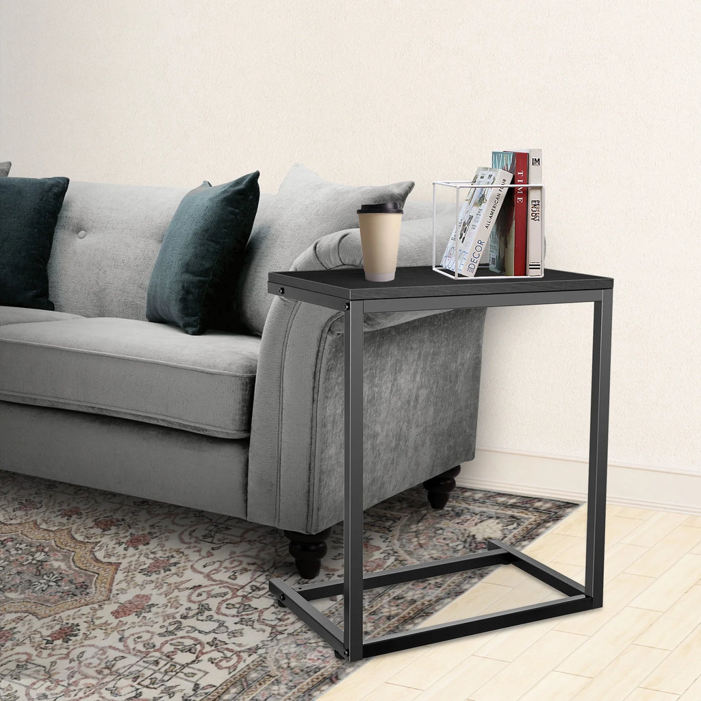 C Shaped Sofa Side End Table with Hardwood Surface, Black D291