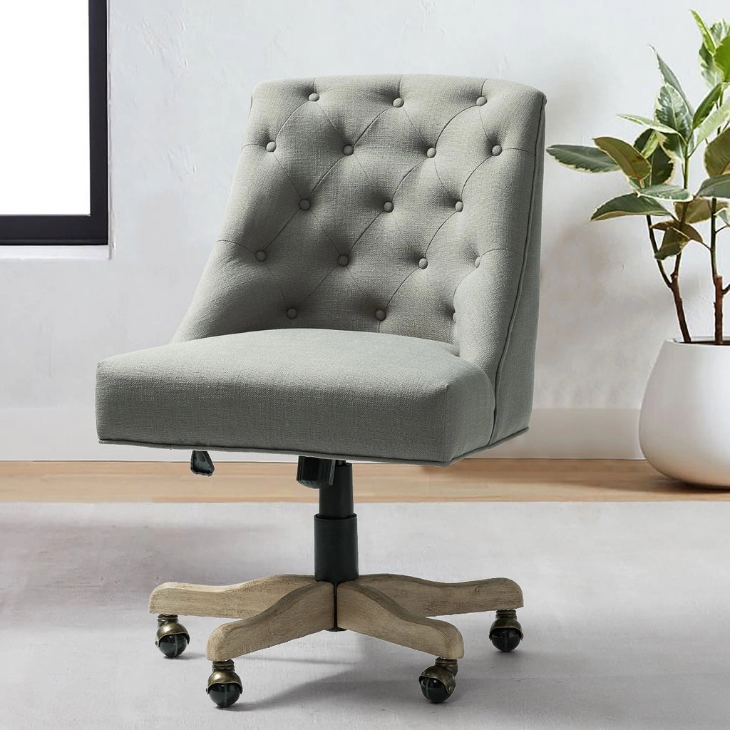 Gray Tufted Back Linen Style Rolling Office Chair L746384