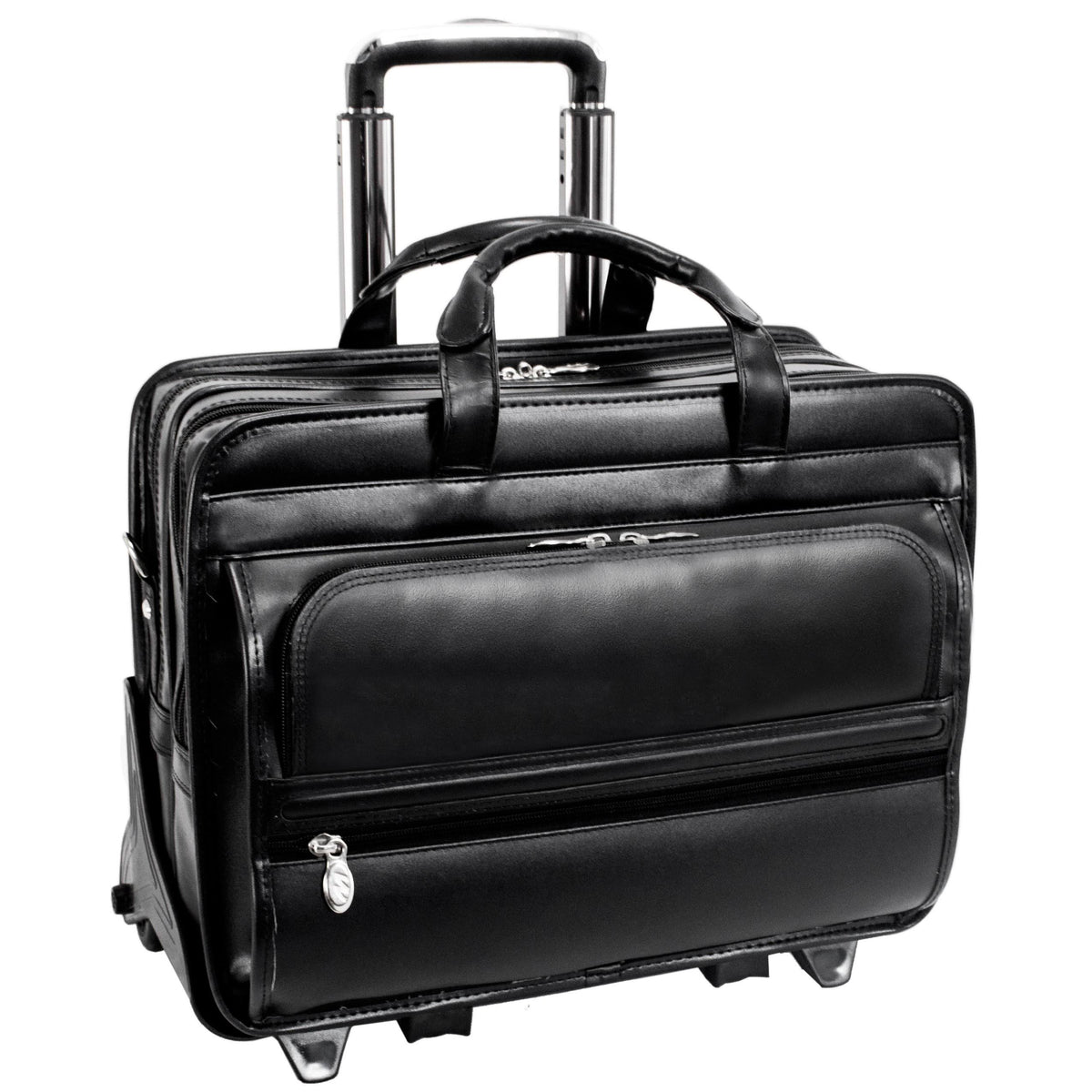 Black Leather 17" Detachable Wheeled Laptop Case M638