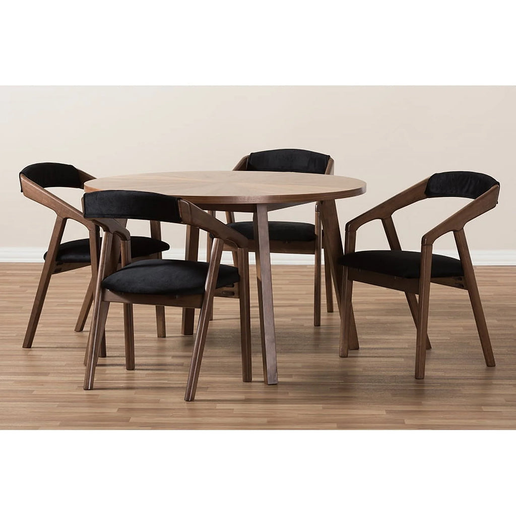 Black Fabric and Walnut Wood Dining Set P469