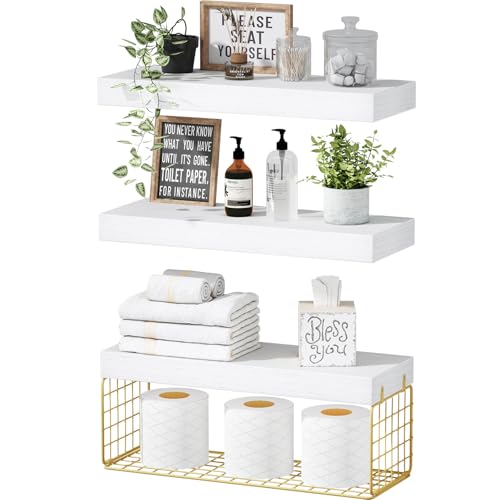 16 inch Set of 3 Rustic Brown Floating Shelves W17777