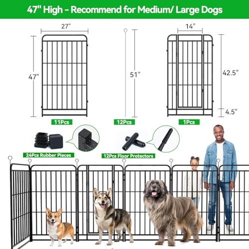 Heavy Duty 12 Panels Dog Playpen 47" Height Snowy Black I1367