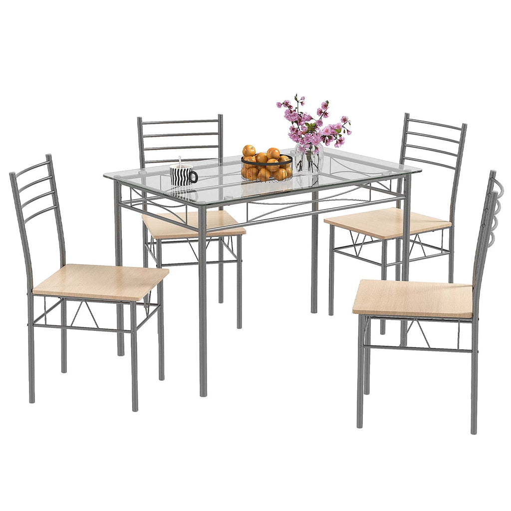 5 Piece Dining Set Table and 4 Chairs Glass Top Brown R28856