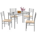5 Piece Dining Set Table and 4 Chairs Glass Top Brown R28856