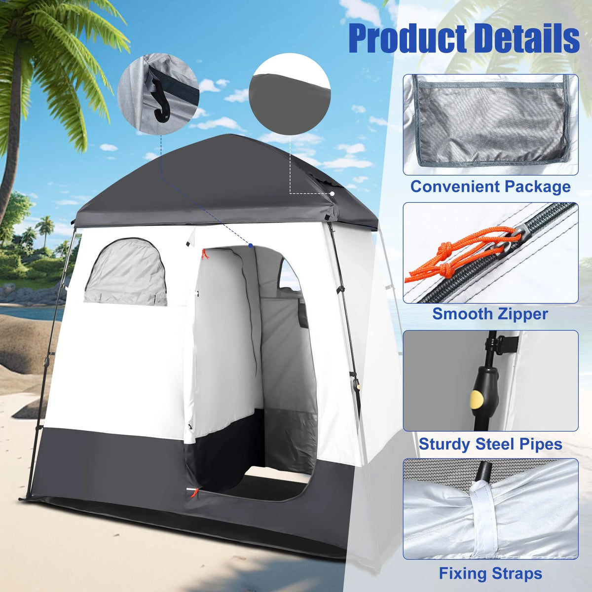 Camping Shower Tent Portable Outdoor Privacy Shelter 2 Rooms P458