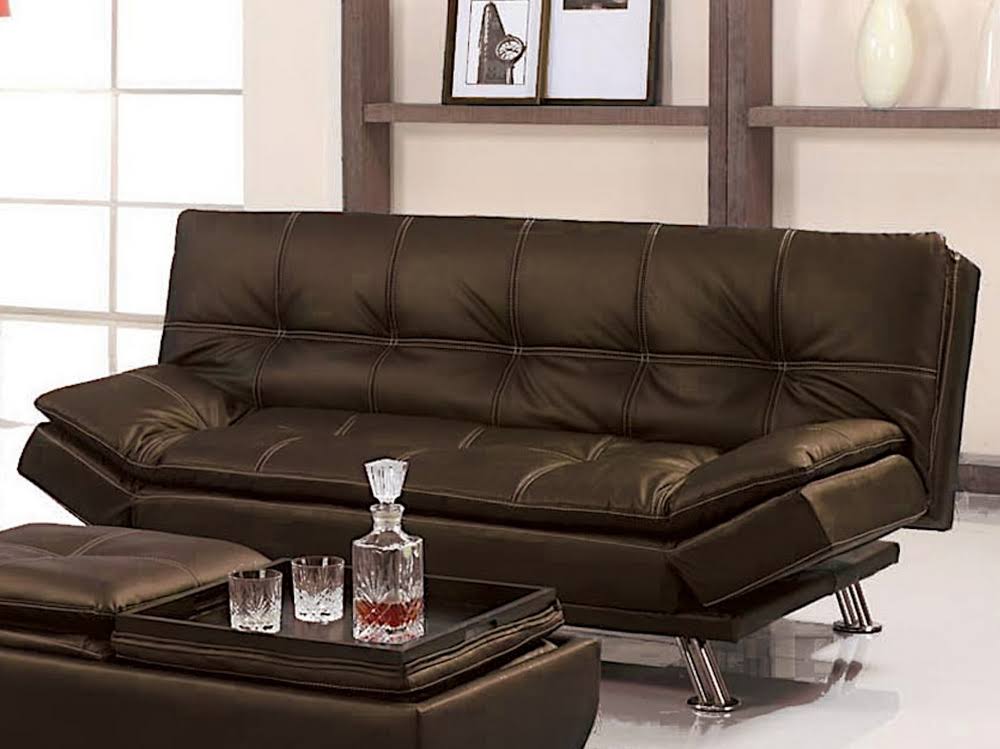 Brown PU Leather Futon Sofa Bed F287