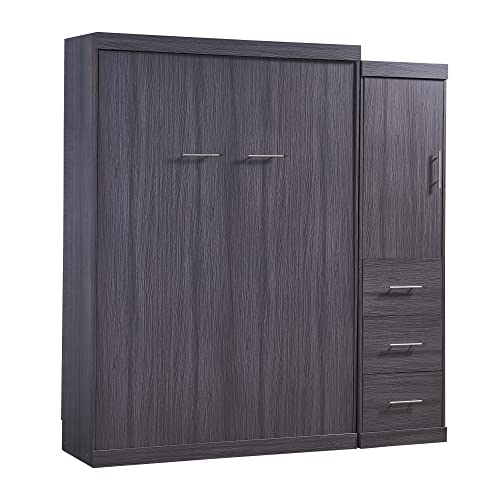 Full Size Grey Murphy Bed with Side Cabinet Storage T197183