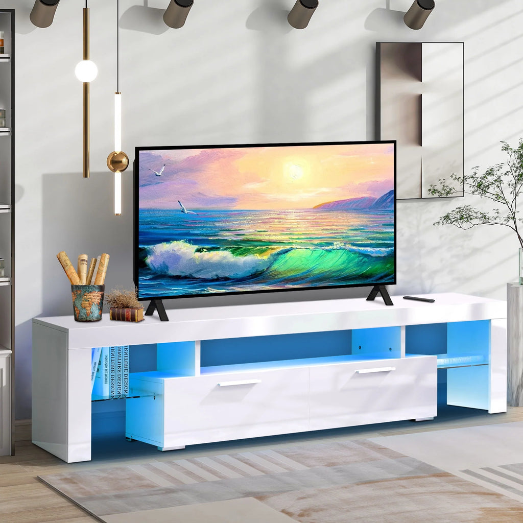 White High Gloss TV Stand with LED Lights and Storage Shelves T1721